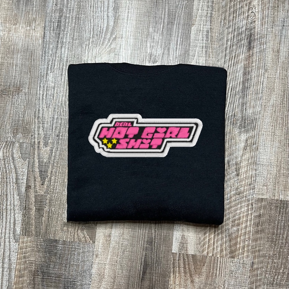Hot girl, power puff girls, embroidered crewneck sweatshirt